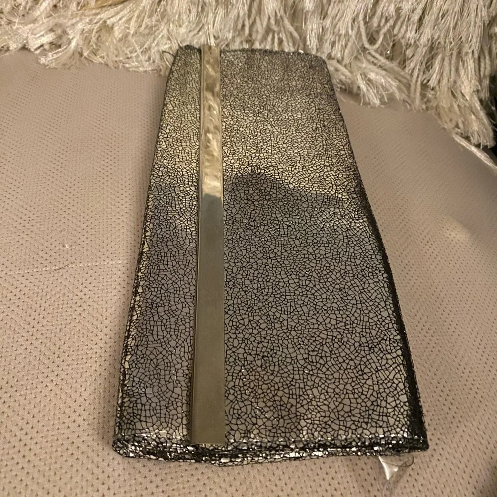 Metallic Silver Envelope Clutch Evening Bag Formal Wedding Purse